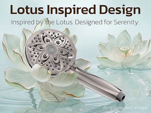 Lotus inspired handheld shower head with unique spray panel design