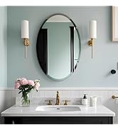 Oval Mirror Frameless Bathroom Mirror for Over Sink, Beveled Polished Wall Mirror for Bathroom, B...