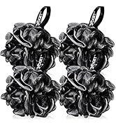 Yoget Charcoal Bath Loofah Sponge, 4 Pack Black 60G Large Shower Mesh Ball Soft Pouf Body Scrubbe...