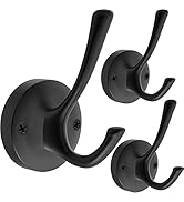 TOFIIGREM Black Towel Hooks, 3 Pack Coat Robe Hook Heavy Duty Metal Double Bath Hook Wall Mounted...