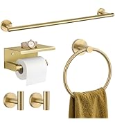 TURS Brushed Gold 5-Piece Bathroom Hardware Set Towel Bar Set SUS304 Stainless Steel Towel Racks ...