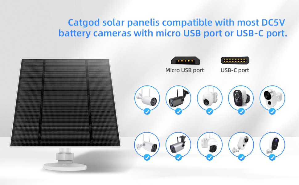 5W USB C Solar Panel for Security Camera DC 5V IP66 Waterproof Type-C Outdoor Panels