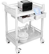 Beauty Trolley Cart with Wheels, Esthetician Cart with Handrail, Bucket and 2 Big Drawer, 2 Tier ...