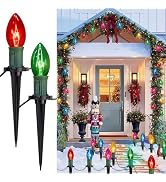 SOTOPOO 38 Feet C9 Christmas Pathway Lights Outdoor Walkway Lights with 25 Pack Multicolor C9 Sta...