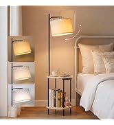 ONEWISH Floor Lamp with Table, USB/Type-C/AC Charging Ports, 9W LED Bulb, Round Table & Nightstan...
