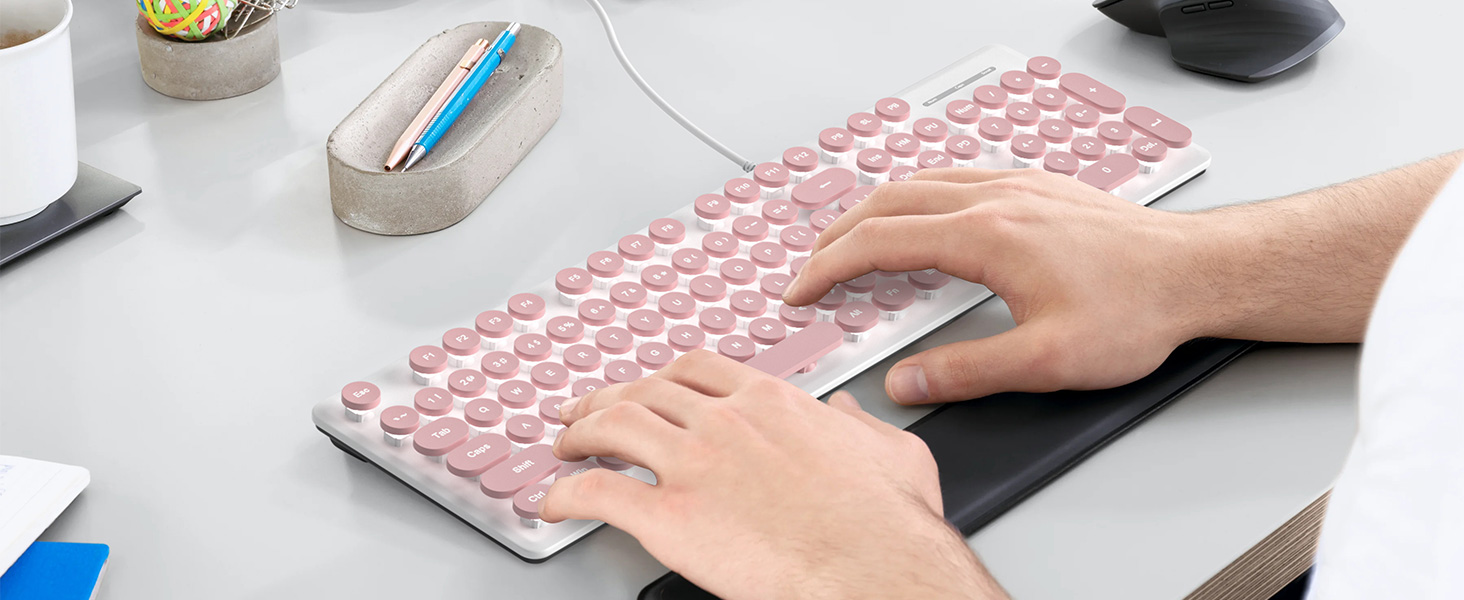 Quiet Wired Retro Pink Typewriter Keyboard