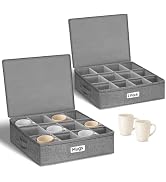 Cirhy Hard Shell Mug Storage Organizer with Padded Dividers, 2-Pack, Grey | Rigid Sides,Top & Bot...