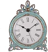 NIKKY HOME Vintage Pewter Quartz Mini Table Clock with Crystal Shining Rhinestone, 2.87 x 1.37 x ...