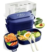 Bento Box Adults Lunch Box: Stackable Lunch Box w/ Utensils, Leak-Proof Portable Lunchbox w/ Divi...