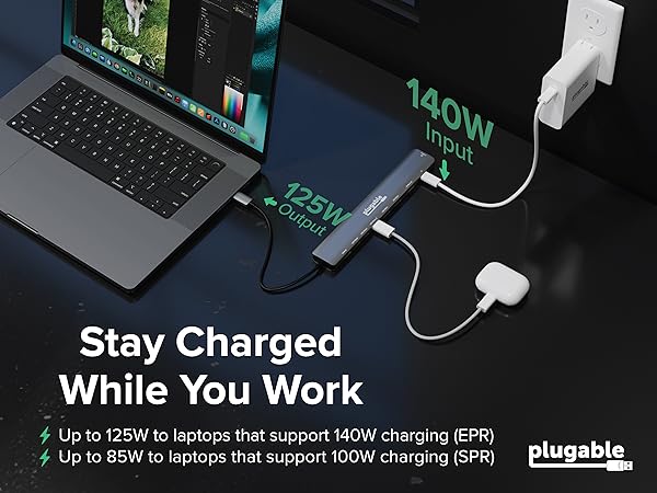 Thunderbolt 4 hub charging laptop,Stay Charged While You Work and;125W Output