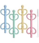 INTATIKOO Baby Teething Toys, Heart-Shaped Hollow Teether Tubes with Cleaning Brush, Silicone Che...
