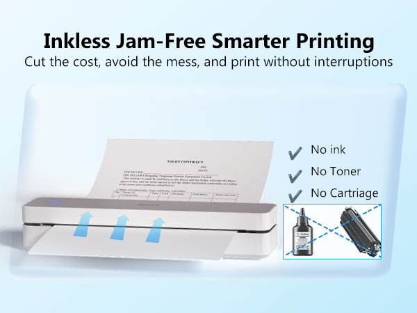 Inkless Portable Printer, Wireless Thermal Printer for Travel