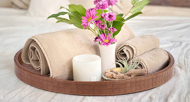 faux leather ottoman serving tray bathroom tray holder organizer