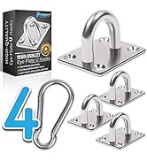 4 PCS M6 Premium Heavy Duty Square Stainless Steel Pad Eye Hooks + 4PCS Snap Hooks and 16 PCS Scr...