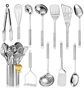 Stainless Steel Kitchen Utensils Set - 12pcs Cooking Utensils Set with Holder, Heat Resistant Kit...