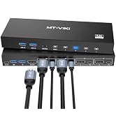 MT-VIKI 8K Displayport KVM Switch 4 in 1 Out DP1.4 with 4 USB 3.0 Ports, Support 8K@60Hz 4K@144Hz...
