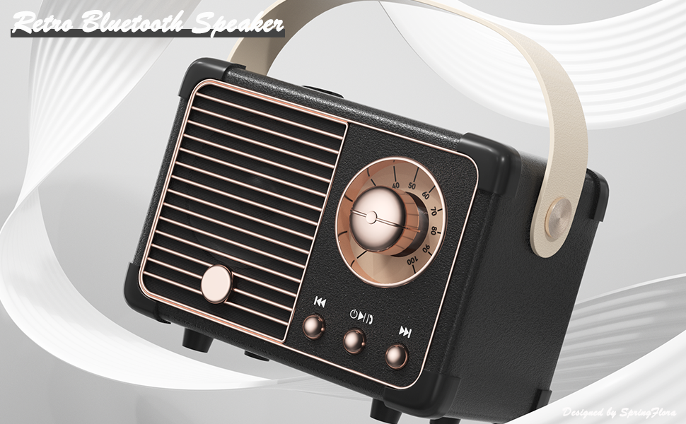 Retro Vintage Bluetooth Speaker with Built-in Mic Black 2