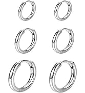 Small Silver Hoop Earrings-Cubic Zirconia Cuff Earrings| 3 Pairs Sterling Silver Hoop Earrings|Ti...