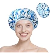 Upgraded Waterproof Terry Shower Caps, Reusable Shower Cap for Women with Long Hair, Soft Absorbe...