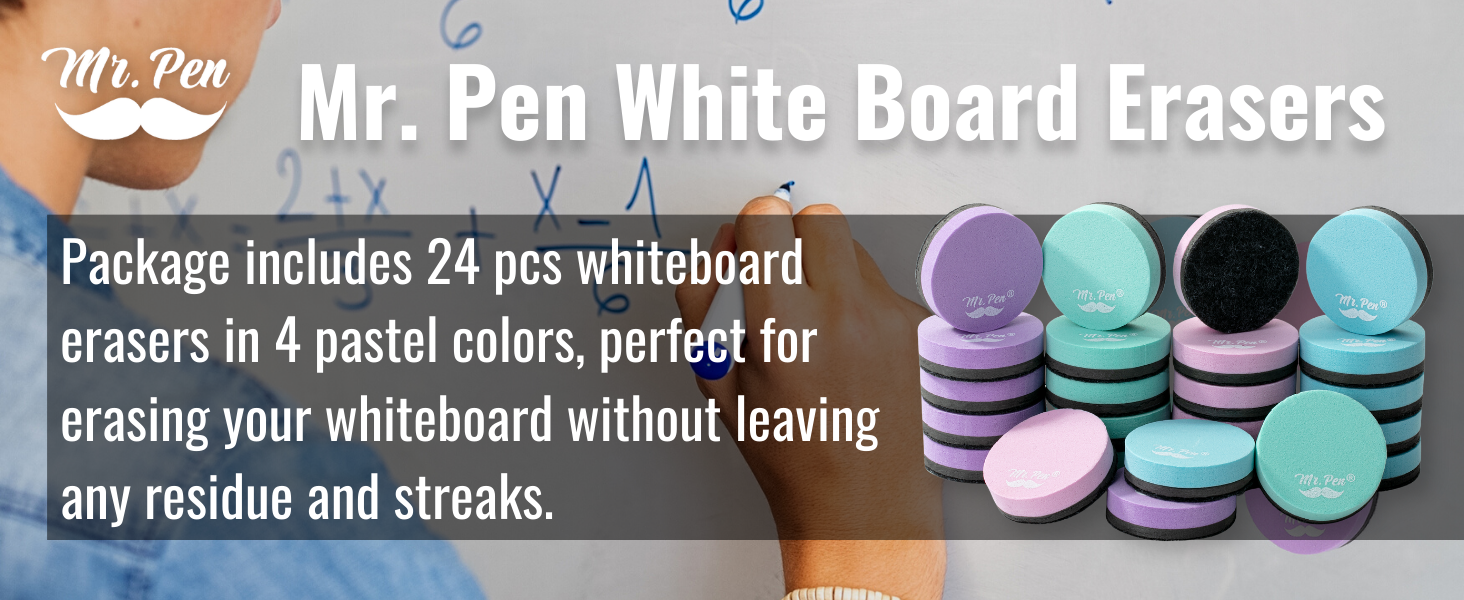 Mr. Pen- Mini Dry Erase Eraser, 24 Pack, Pastel Colors, Round Magnetic Dry Eraser