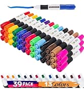 June Gold 39 Assorted Colored Dry Erase Whiteboard Markers, 13 Unique Colors, Chisel Tip, Low Odo...