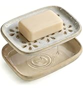 Miamolo Soap Dish for Shower with Drainage, Double Layer Bar Soap Holder, Ceramic Soap Saver Spon...