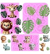 ZiXiang Safari Animal Fondant Mold Tropical Leaf Silicone Molds Lion Giraffe Elephant Tiger Fox Z...