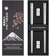 TIICOO Metal Chopsticks Reusable 2 Pairs Titanium Plated 18/8 Stainless Steel Chopsticks with Hol...