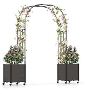 Giantex 79" Garden Arch with Trellis & 2 Planters, Tall Metal Arbor for Climbing Plants, Vines, F...