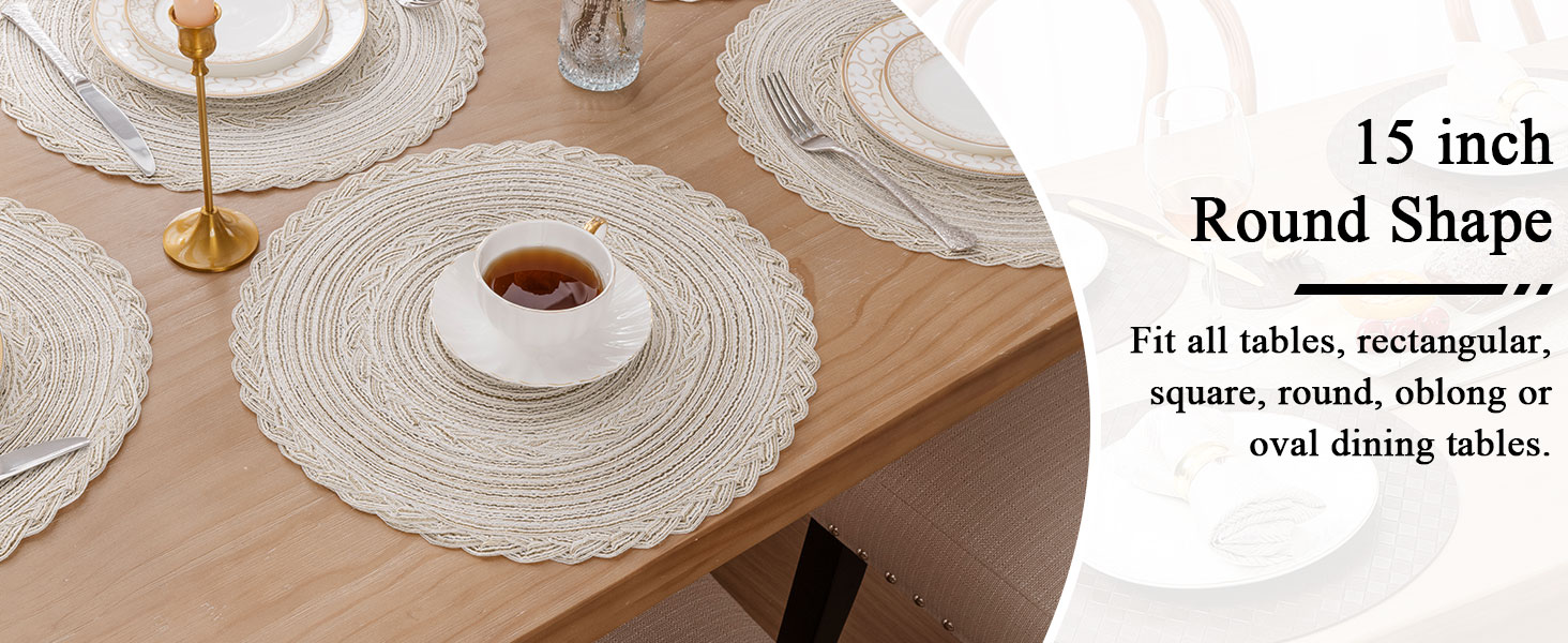 15 inch round ivory placemats for everday indoor outdoor circle placemat dining table protector mat