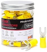 HKS 120PCS Insulated Fork Spade Wire Connectors - Yellow 12-10 AWG M4 Stud Size #8 - Tinned Red C...