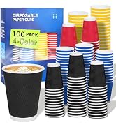 MOUMOULIFE 12 oz Coffee Cups 100 Pack, 4-Color Corrugated Disposable Paper Cups with Ripple Wall,...