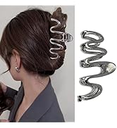 1 Pack Hair Claw Clips for Thick Long Hair, Black Metal Wave with Design Big Jaw Clamps Hair Acce...