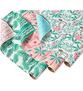 American Greetings Reversible Palms, Sloths, Flamingo Wrapping Paper for All Occasion, Green and ...