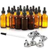 24 Pcs 2 oz Dark Amber Dropper Bottles with 6 Small Funnels & 1 Long Glass Dropper & 24 Labels - ...