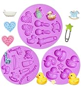 Infovox Shower Duck Bear Silicone Fondant Molds, 3 Pack, Rattle and Rocking Horse Chocolate Molds...