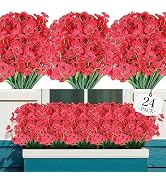 AGIRL 24 Bundles Artificial Flowers for Outdoor,No Fade Fake Plastic Flowers Faux Plants for Deco...