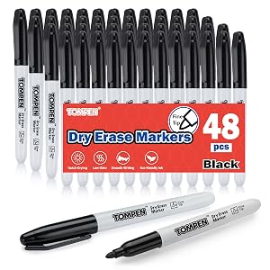 TOMPEN Dry Erase Markers Black,48 Pack Fine Tip