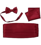 Salutto Cummerbund Bow Tie Pocket Square Handkerchief Set Formal Solid Color