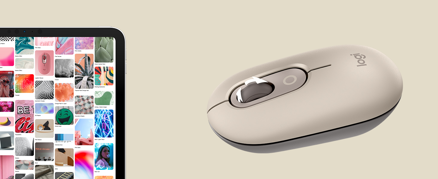 zoom on pop mouse mist beige gray buttons and scroll wheel