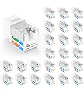 VCE UL Listed Cat6 Keystone Jacks 10Gbps 25-Pack, White | Slim Profile RJ45 Keystone Jacks, 90 De...