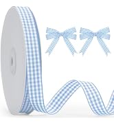 KINGLAKE Light Blue Gingham Ribbon - 5/8'' x 50 Yards Blue and White Ribbon for Gift Wrapping Pol...
