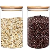 umieo Large Glass Flour and Sugar Containers 50oz Set of 2, Glass Jar with Airtight Lids, Clear S...