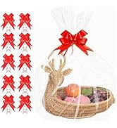 JOYIT 50PCS Large Cellophane Wrap for Gift Baskets, 18x30 Inch Clear Cellophane Bags with 50 Red ...