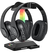 WallarGe Dual Wireless Headphones for TV Watching with RF Transmitter, Bluetooth Over-On Ear TV H...