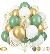 Sage Green and Gold Balloons, 12 Inch Olive Green White Metallic Gold Confetti Latex Balloons Set...