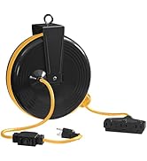 WILAWELS 30 Ft Retractable Extension Cord Reel, 16/3 Gauge SJTOW Power Cord with 3 Electrical Out...