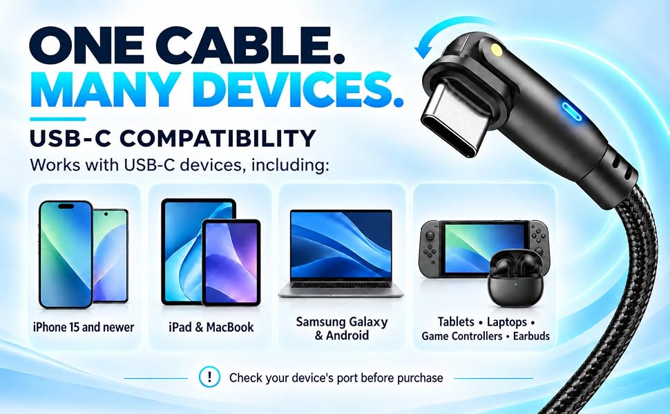 Compatible with iPhone 16, iPhone 15, MacBook, iPad, Samsung Galaxy and other Type-C Devices