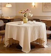 UWWGKK Nordic Beige Round Tablecloth, Premium Drape, Water & Stain Resistant, Elegant Rectangle T...