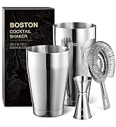 KITESSENSU Boston Cocktail Shaker Set, 4-Piece Boston Shaker Tins Bartender Kit with 18oz & 28oz ...